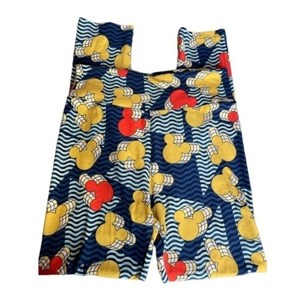 Lularoe X Disney Mickey Mouse Multicolor Nlue Yellow Leggings One Size EUC #0019